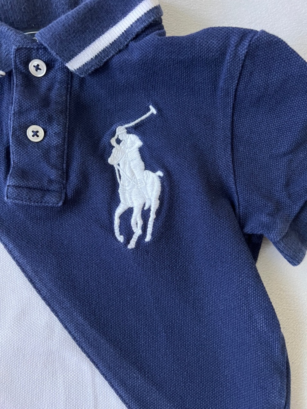 Ralph Lauren Boys Navy White Red Diagonal Colorblock Polo - Picture 3 of 5